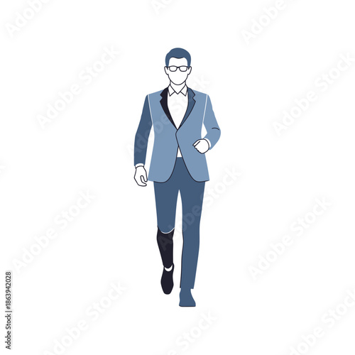 Man in Suit with Prosthetic Leg Walking Confidently