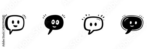 Chat Bubble Characters In Hand Drawn Style Set. Expressive Communication, Messaging, Social Interaction Doodle Sketch Collection. Cute And Playful Design. Isolated Vector Illustration