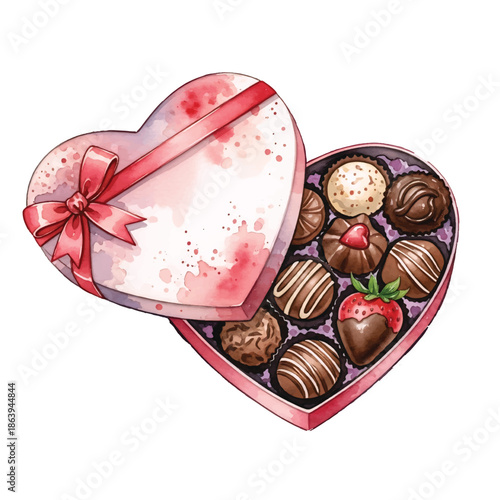 A pink heart shaped box filled with heart shaped chocolates and candy, a sweet romantic Valentine gift