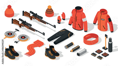 Isometric winter sports gear and clothing collection