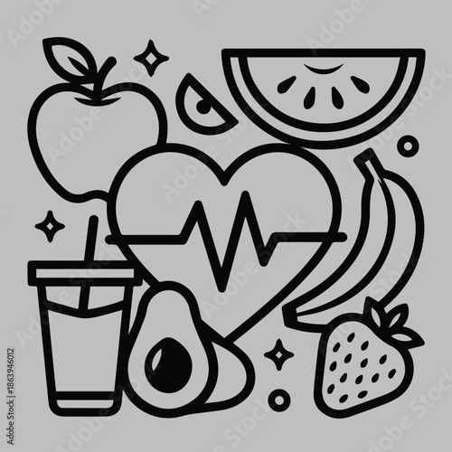 vector illustration of a glass of milk and strawberries
