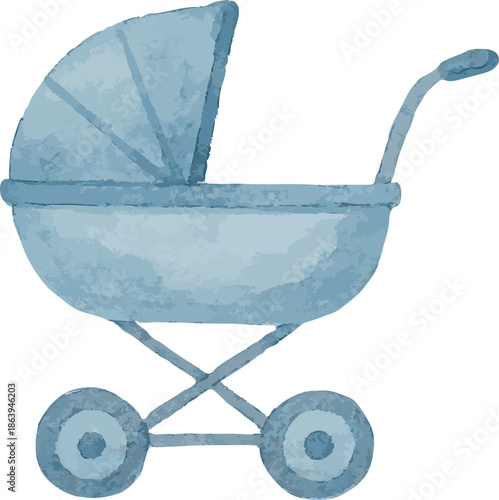 Vector watercolor illustration of a baby trolley