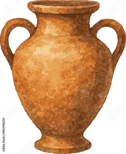 Vector watercolor illustration of an ancient brown vase