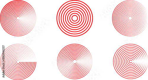 Pain localization icons. Symbols for medical design. Concentric wave pattern radiating outward from center isolated.