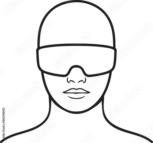 A clean line art of a face wearing an LED mask vector outline illustration