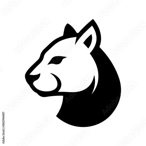 Black and white illustration of a stylized animal head