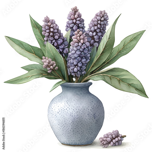 A Swamp Milkweed In A Vase, watercolor vector, isolated on a white background.