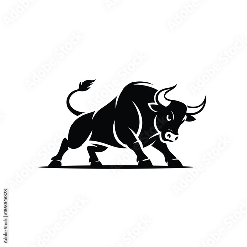 Powerful black bull silhouette a symbol of strength and wild nature