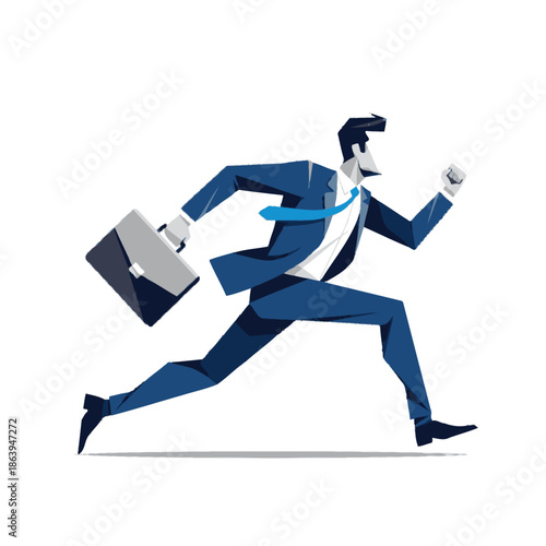 Businessman running with briefcase, motion, speed, business concept