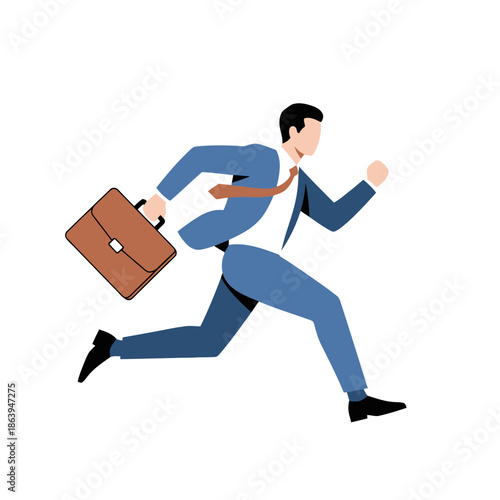 Businessman Running Fast with Briefcase, Business Rush Concept