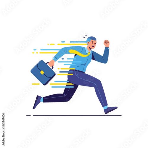 Businessman running fast with briefcase, motion blur, speed concept, urgent deadline, career rush