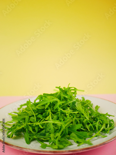 Wallpaper Mural Fresh arugula arranged on a plate against a bright background shown as a step-by step healthy salad recipe element. Pro photo Torontodigital.ca