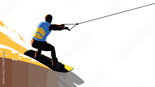 Dynamic wakeboarding silhouette with colorful life jacket on a summer adventure