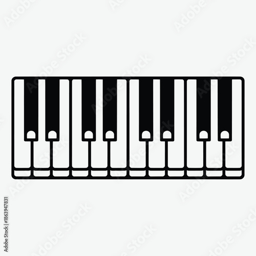 A simple black and white illustration of a piano keyboard layout