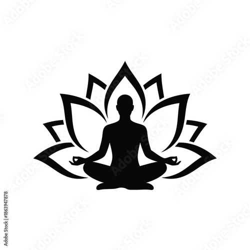 A silhouette of a person meditating within a lotus flower design