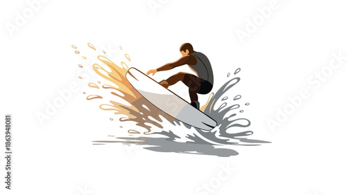 Dynamic surfing adventure with abstract water splash
