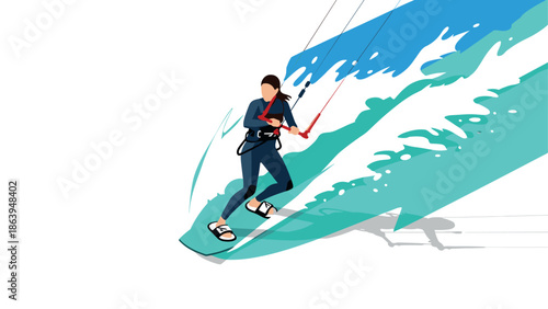 Dynamic kitesurfing adventure captured in minimalist art style