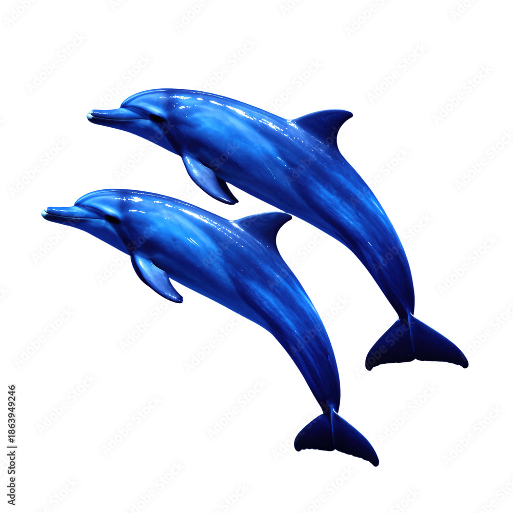 Obraz premium Two Blue Dolphins Leaping Together
