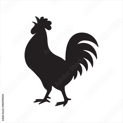 Silhouette black rooster farm animal vector illustration