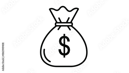 Simple black and white illustration of a money bag with dollar sign.