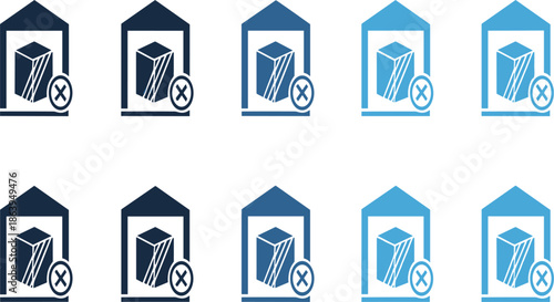 Warehouse Logistics Icon Set with Rejected Package and Out of Stock Delivery Symbols.