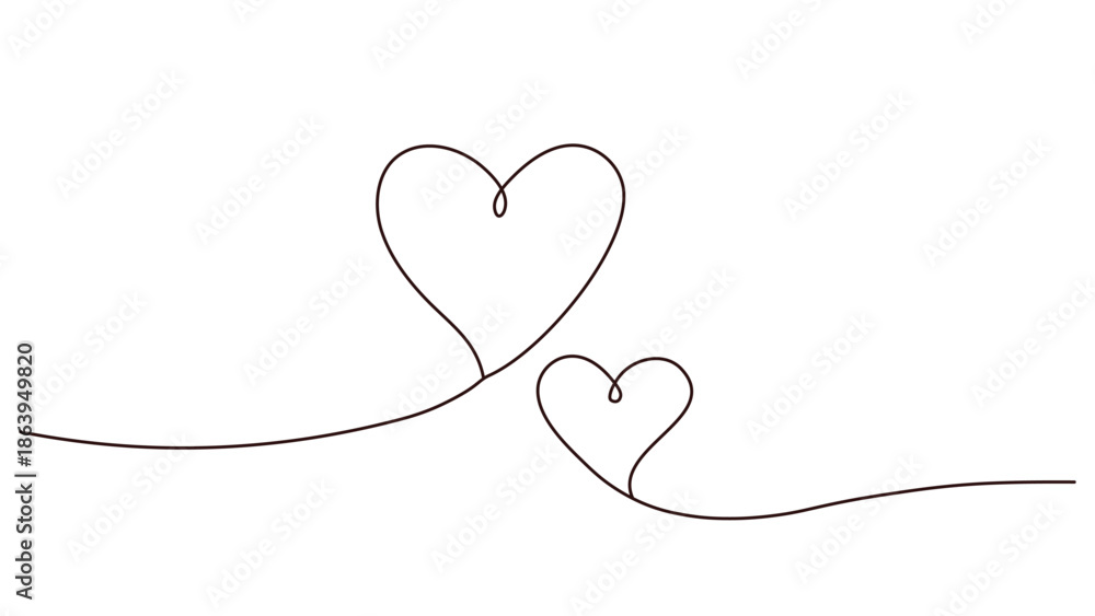 Fototapeta premium Two hearts line art vector love symbol continuous line minimalist romantic design