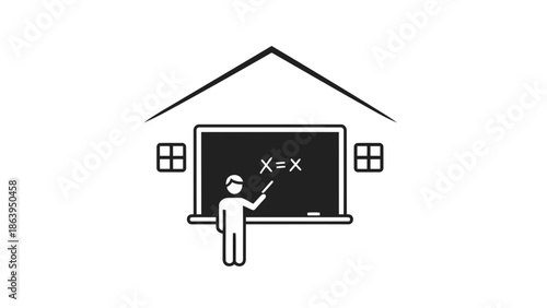 Teacher explaining math equation on blackboard in classroom