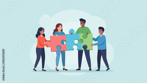 Teamwork and collaboration with puzzle pieces