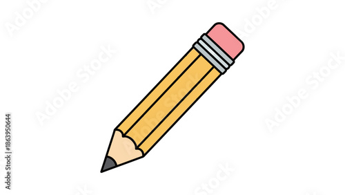 A yellow pencil with pink eraser on white background
