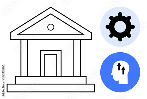 Government symbol. Government structure with icons growth and innovation. Government relevance in policy, governance, innovation, and development. Suitable for education, technology, policy reform