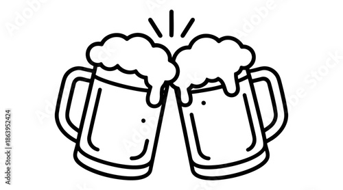 Outline icon of clinking beer mugs, perfect for a cheerful celebration toast
