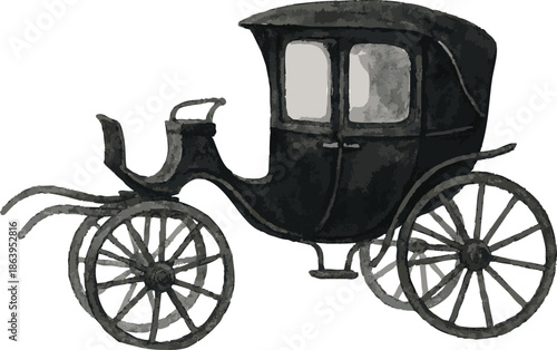 Vector realistic watercolor illustration of a funeral vintage carriage