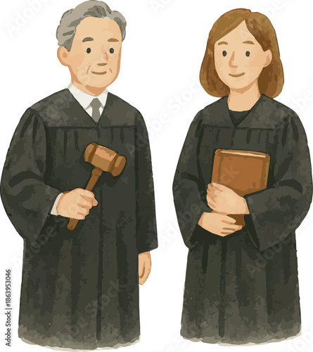 Vector watercolor illustration of a male and female judges