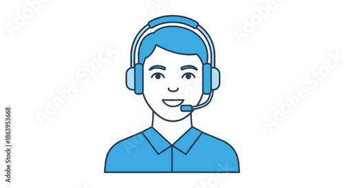 A friendly customer service representative with a headset smiles, providing excellent support and assistance in a professional call center environment.