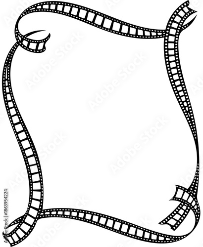 A filmstrip forming a square frame with curled ends, illustration on a white background