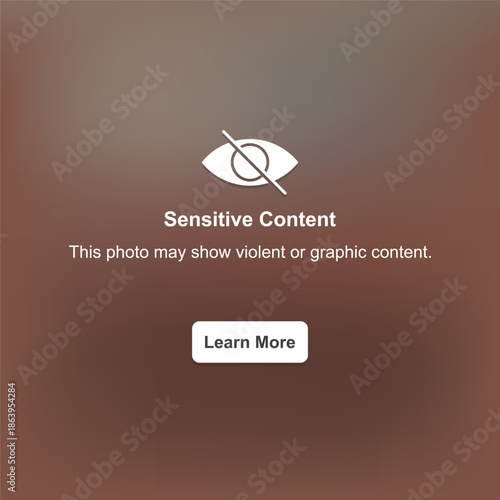 Generic interface screen displaying a content warning message with blurred background. Suitable for concepts related to media access, user notification, digital safety, and online viewing experience.