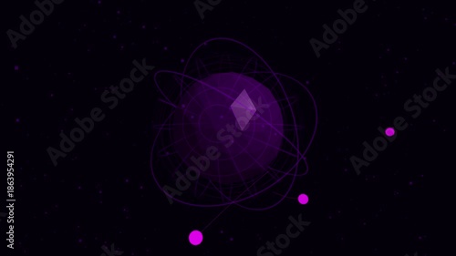 Abstract cosmic energy orb with orbiting particles in deep space