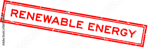 Grunge red renewable energy word square rubber seal stamp on white bacckground