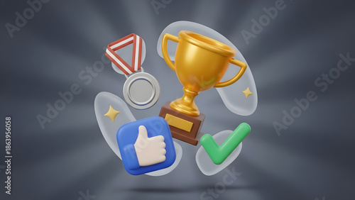 Achieving success with awards and social media approval symbols