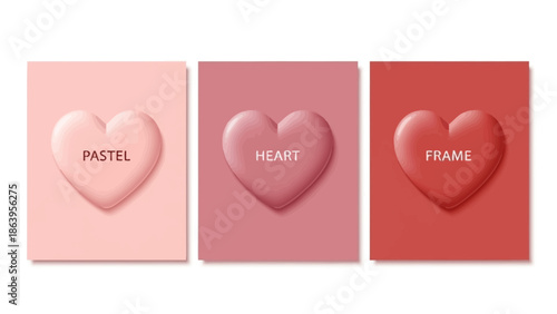 Set of 3D realistic pink and red heart card designs for social media