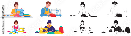 People sewing clothes with sewing machines