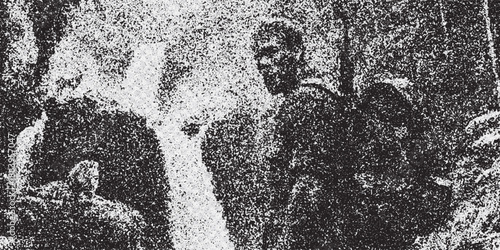 Men by the Waterfall: Two men, rugged and focused, find respite and commune with the raw beauty of nature's waterfall.