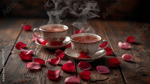 Romantic Tea Moment with Rose Petals