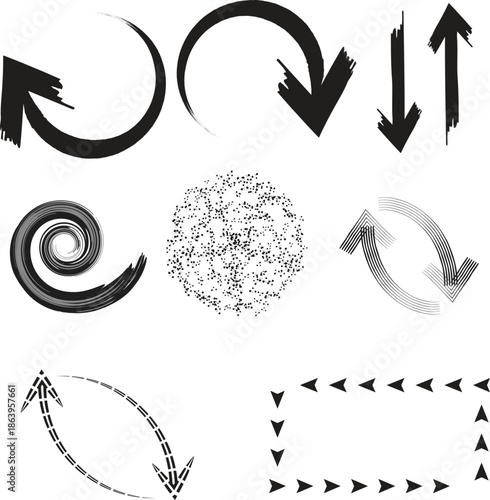 Arrows and Icons: A curated collection of graphic elements, including arrows, swirls, and icons. These elements can be used for various design needs.