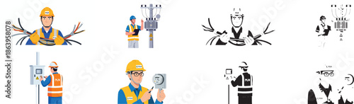 Electrical workers performing maintenance on power lines