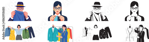 Fashion designers examining garments with transparent background