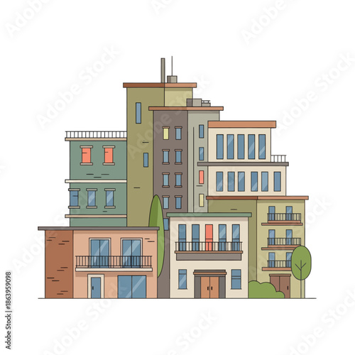 Modern Apartment Buildings Vector Illustration