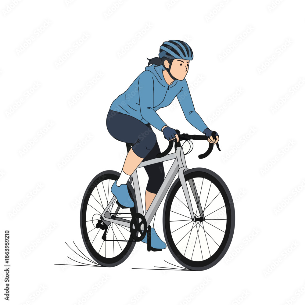 Naklejka premium Woman Cyclist Riding Bicycle Outdoors - Active Lifestyle, Fitness, Sport