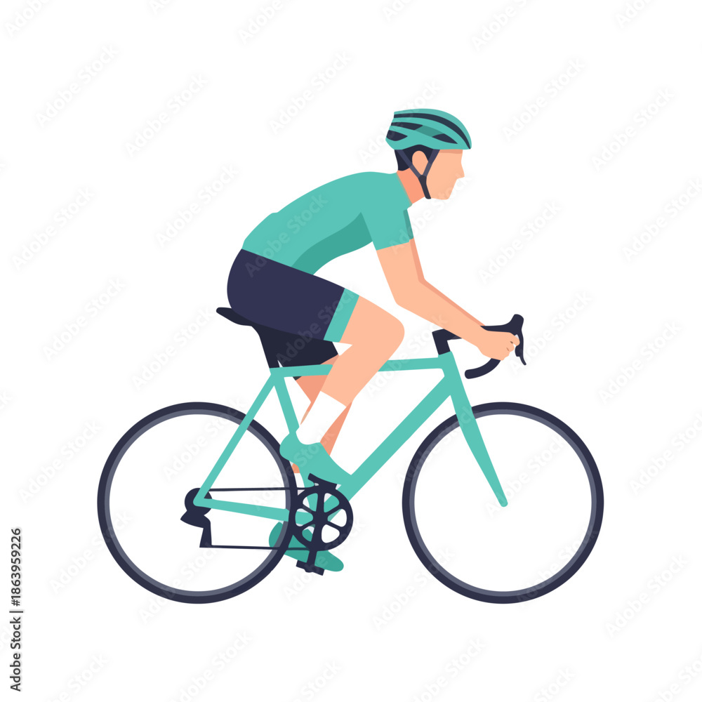 Naklejka premium Cyclist Riding Bicycle, Athletic Man in Helmet and Sportswear, Healthy Lifestyle Vector