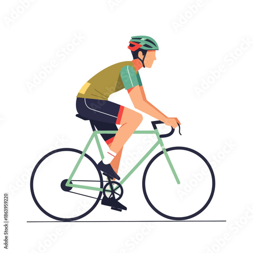 Cyclist Riding Bicycle, Sports, Fitness, Outdoor Activity, Vector Illustration